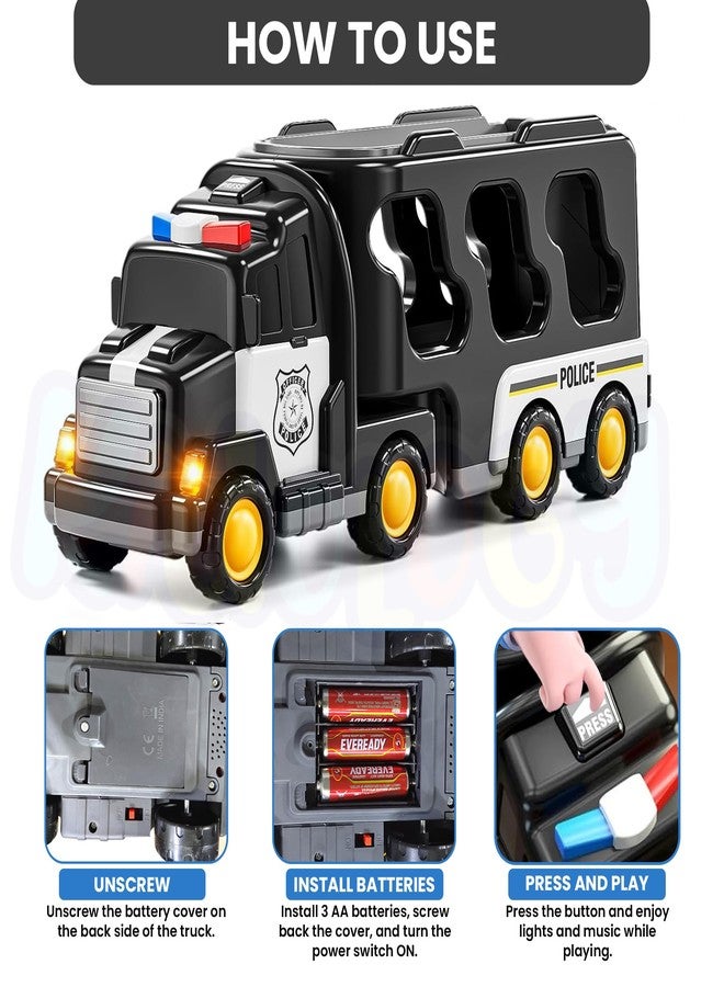 Kidology 5-in-1 Friction-Powered Police Truck Toy Set with Music for Kids Ages 3+ | Montessori Educational Transport Carrier Vehicle Toy for Boys & Girls, Fun Birthday Gift - Image 2